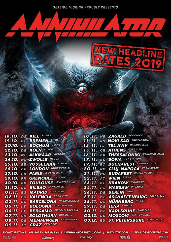 Annihilator postpone European autumn tour to 2019, new dates announced