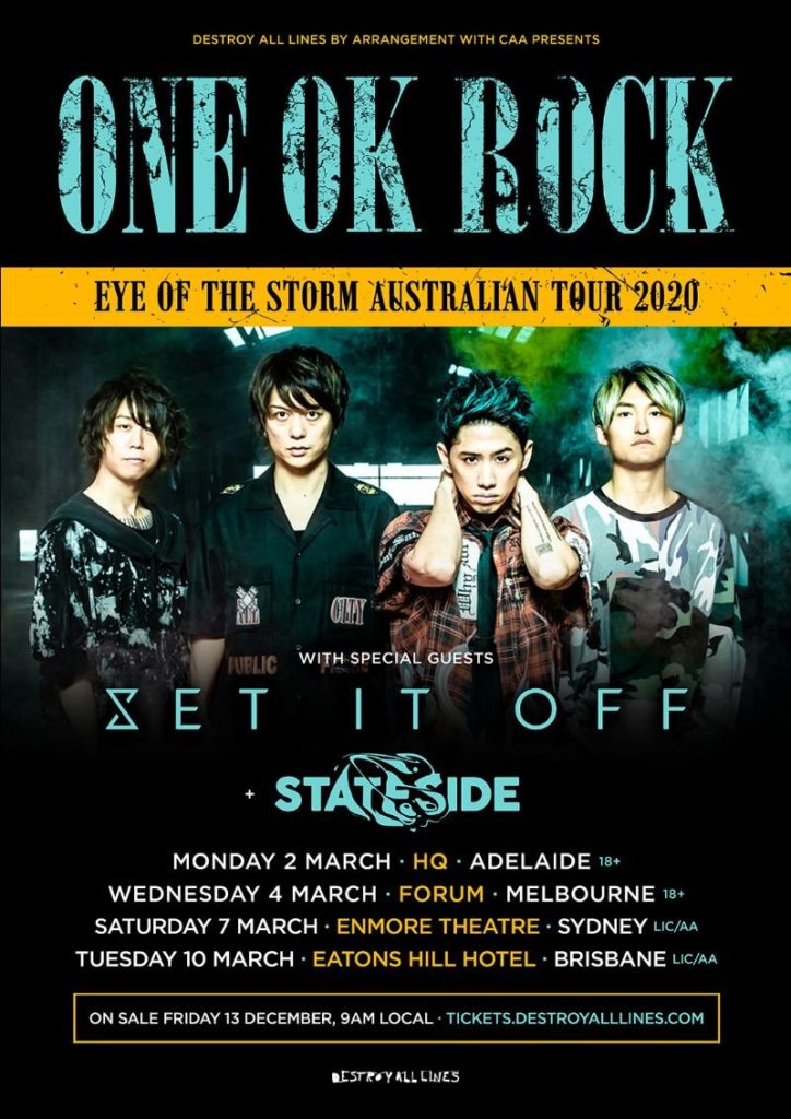 One Ok Rock Announces Eye Of The Storm Australian Tour 2020 With Set It Off Stateside The Rockpit