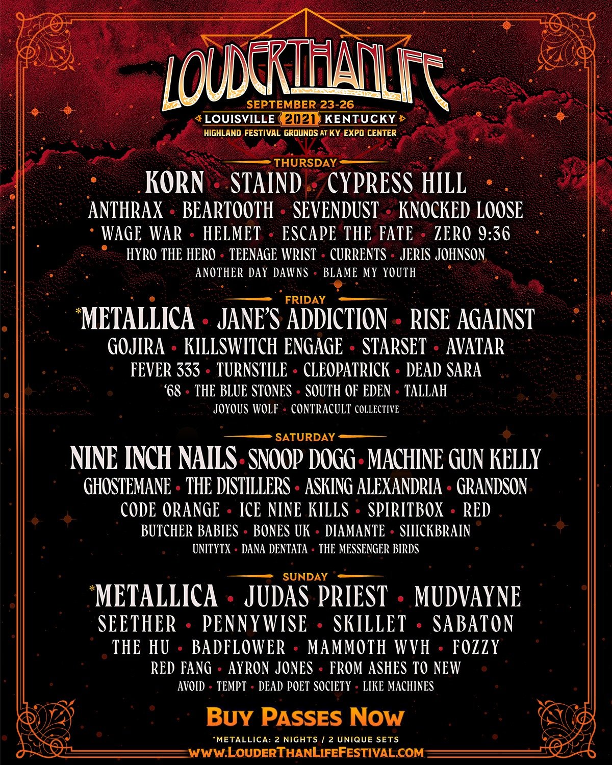 Louder Than Life Festival (US) announced featuring Metallica, Nine Inch